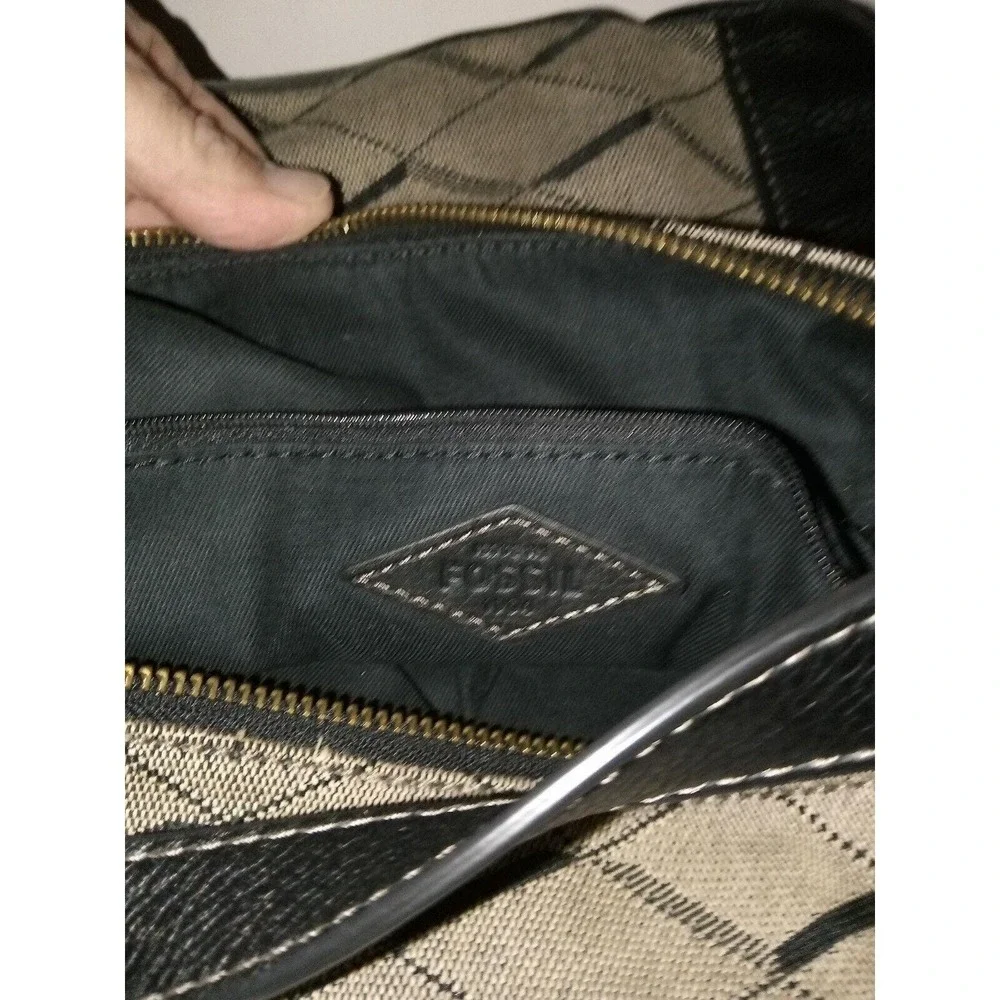 Fossil Black/Grey Fabric/Leather Hobo Shoulder Bag‎ Issue No 1954